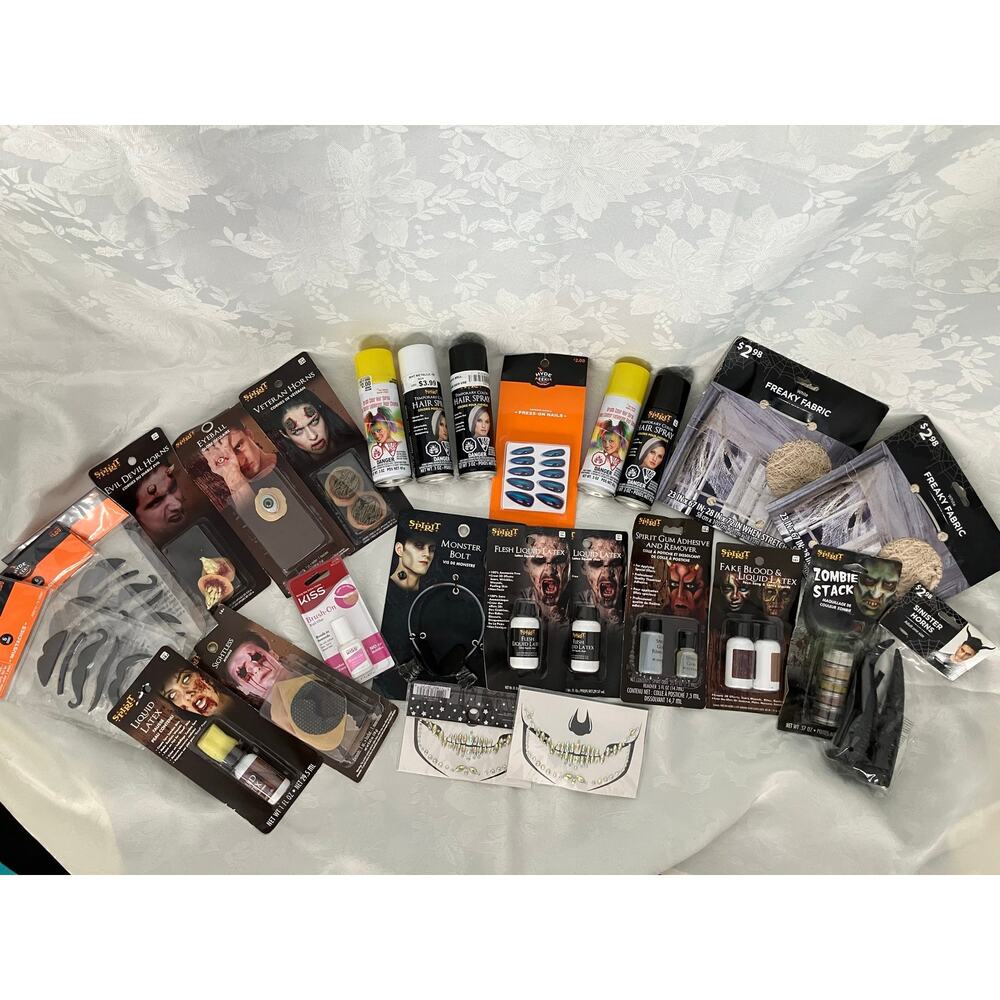 Huge Lot Costume Dress Up Prosthetics Hair Color Spray Makeup FX